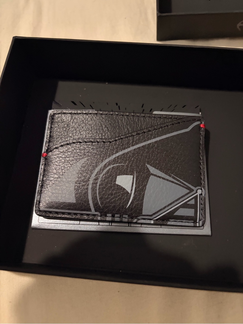 Fossil Black Leather Card Holder with Gray Graphic